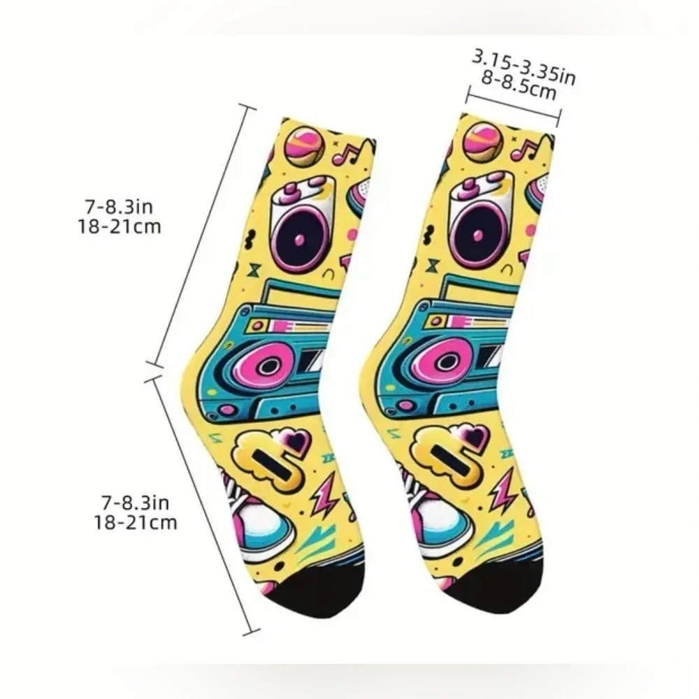 New Retro 80s 90s Style Boombox Sunglasses Music Women’s Size L (8-11) Socks